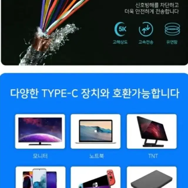 USB4.0 gen3 c타입 썬더볼트3호한 100w pd케이블 -0.5M