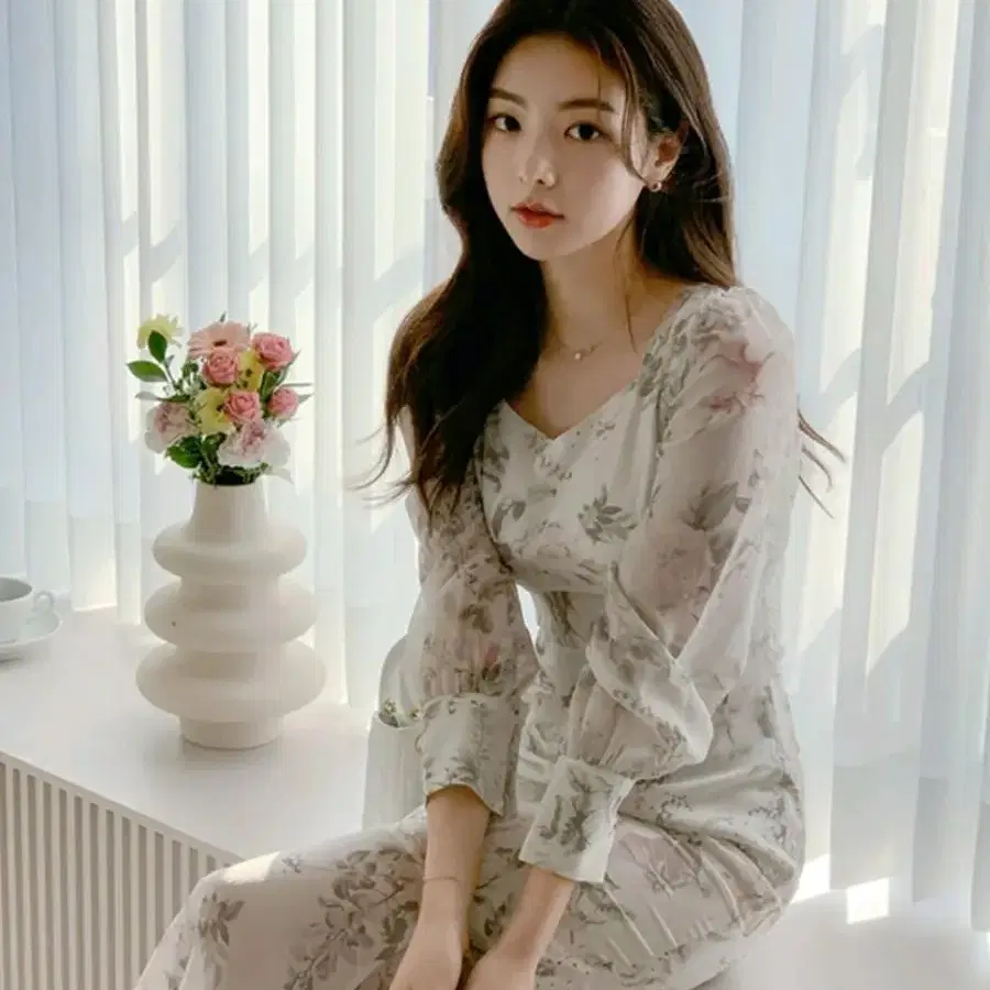 아뜨랑스 로맨틱 플라워 머메이드 롱 원피스 dress