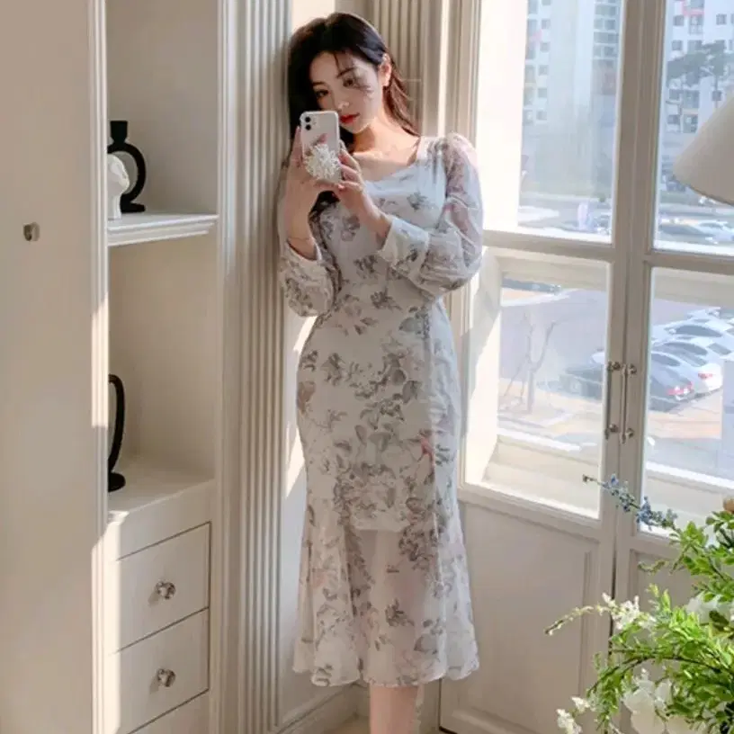 아뜨랑스 로맨틱 플라워 머메이드 롱 원피스 dress