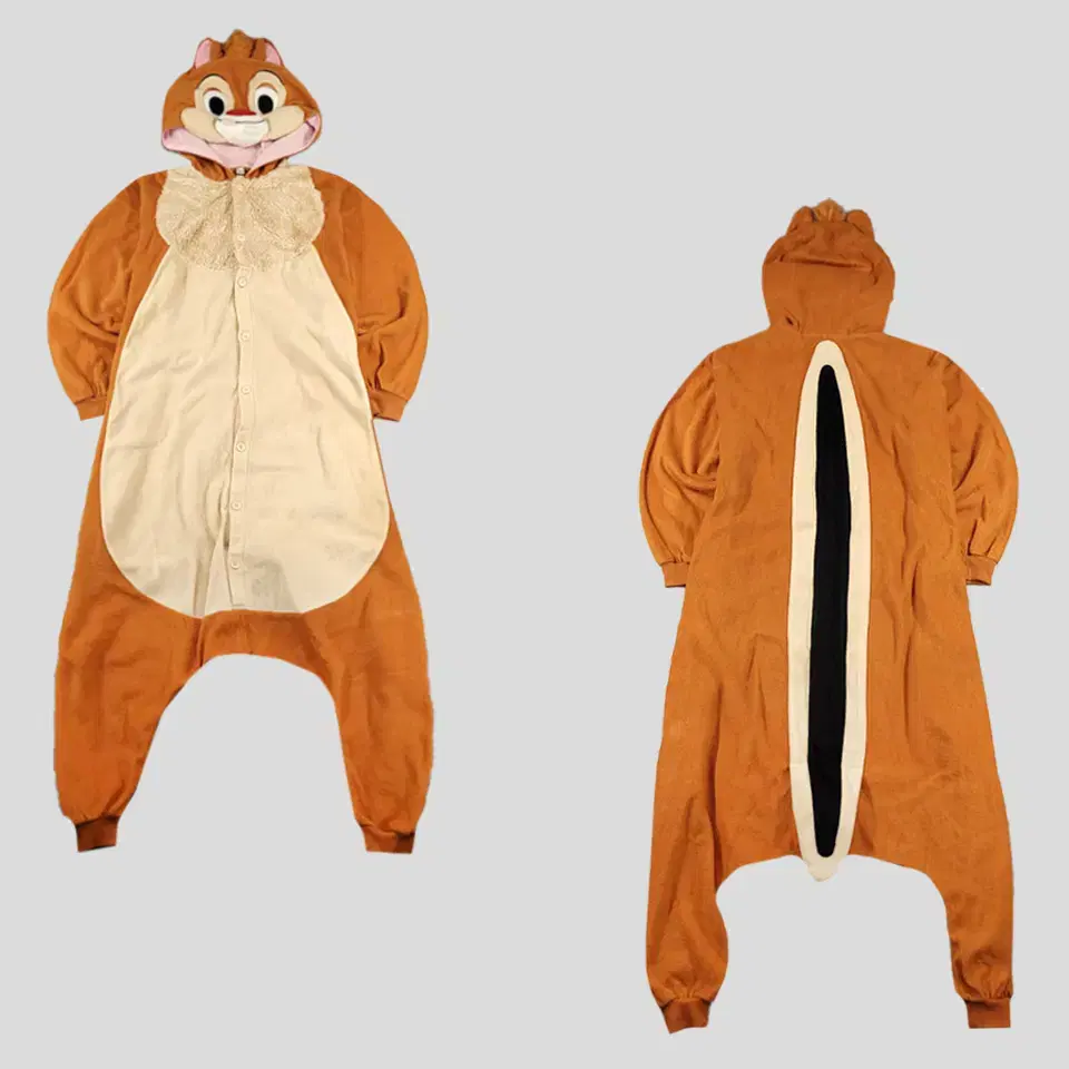 Disney Orange Beige Color Matching Chip n' Dale Kitsch Fleece Hoodie Sleepwear