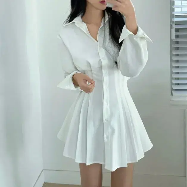 기모 핀턱 카라 미니 셔츠원피스