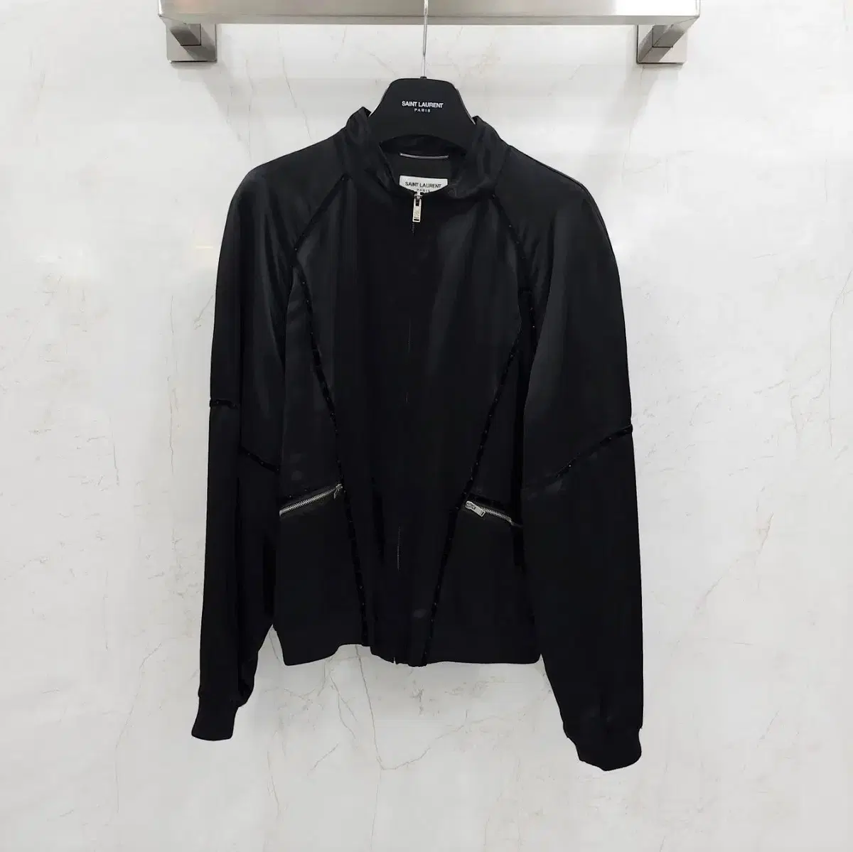 46 / Saint Laurent 22FW Silk Satin Teddy Bomber Jacket