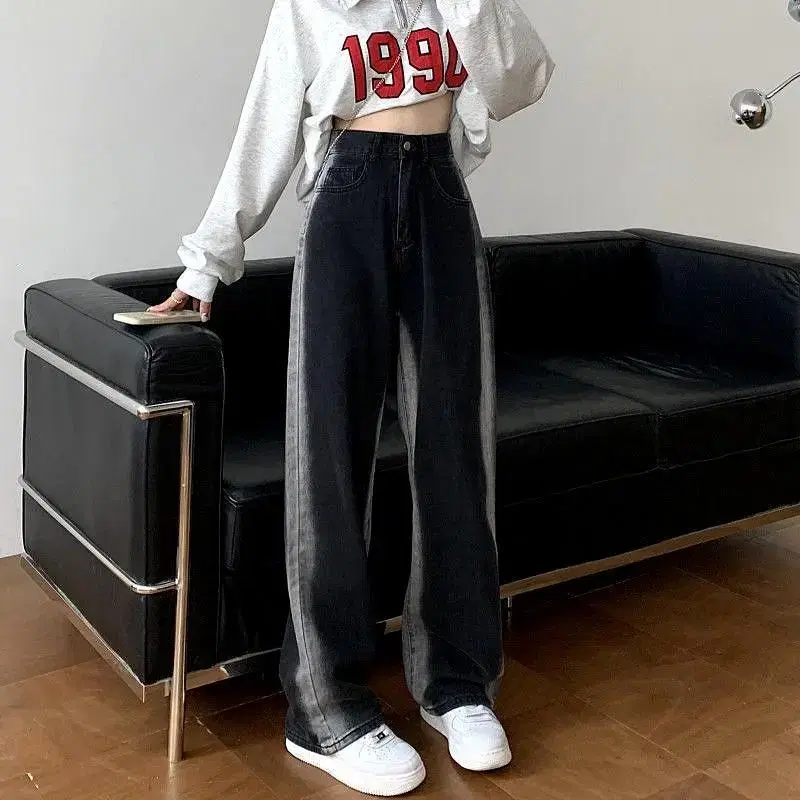 [S/M/L] Gradient black jeans Wide-leg pants Black denim Straight-leg jeans Jeans