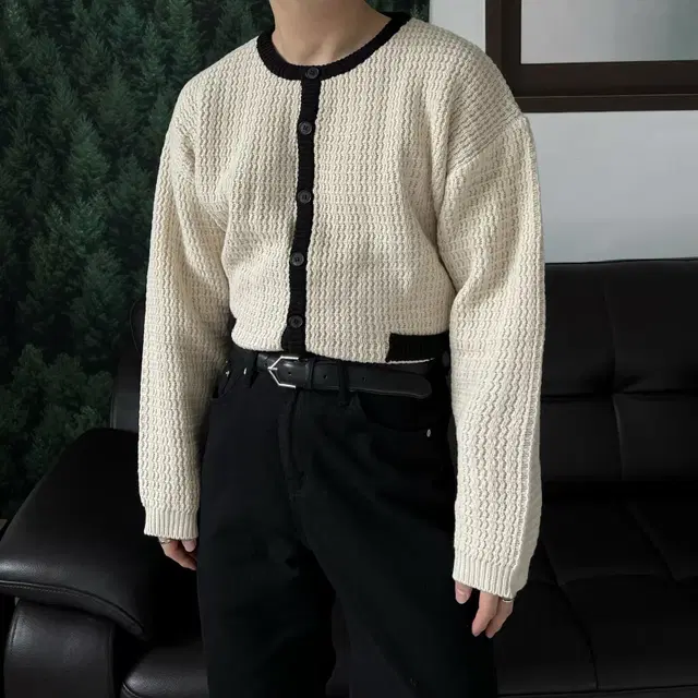 Line tweed cardigan 남자 라인 트위드 가디건 하찌 라운드