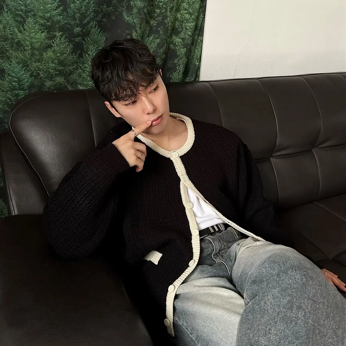 Line tweed cardigan 남자 라인 트위드 가디건 하찌 라운드