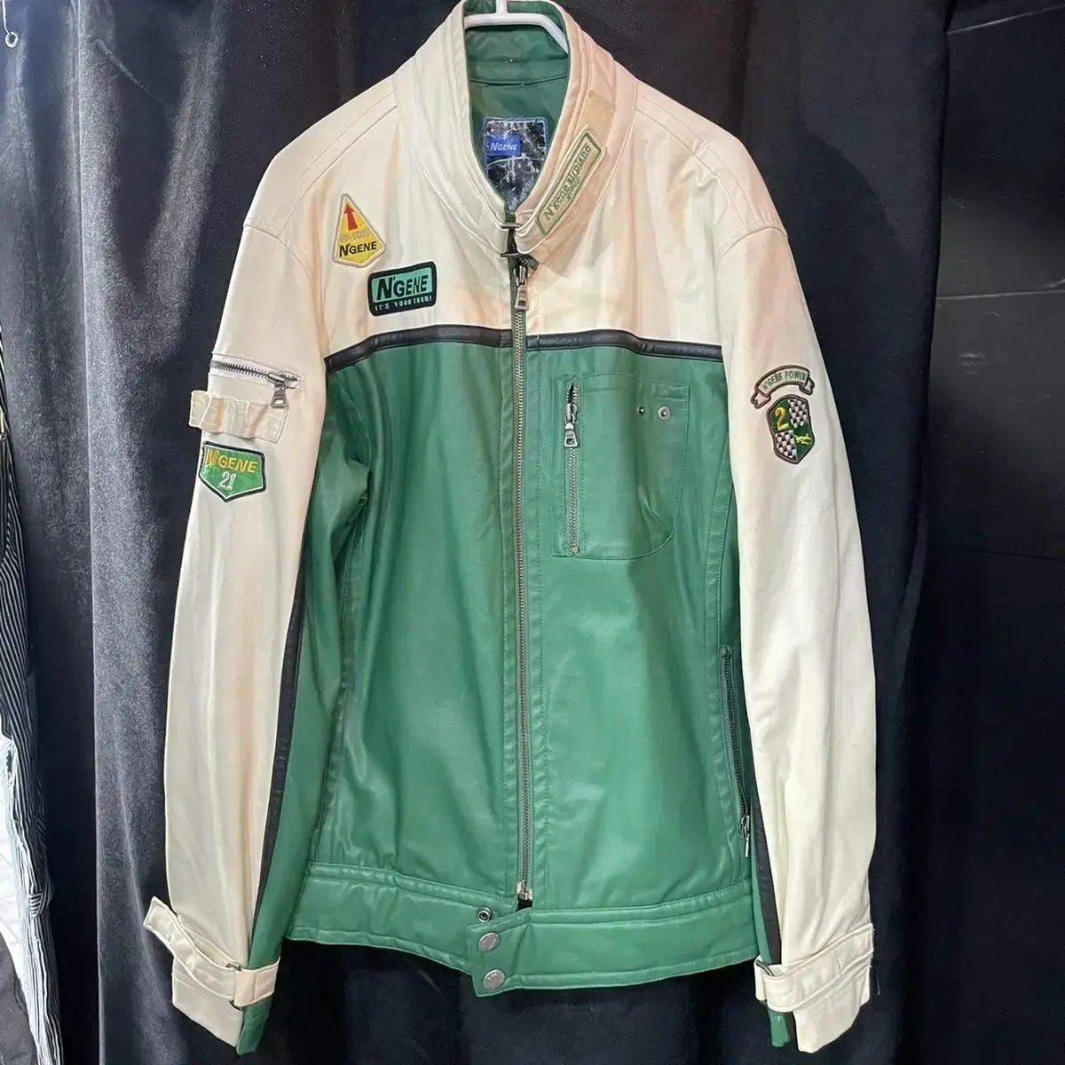 (100)Engine Real Leather Racing Jacket