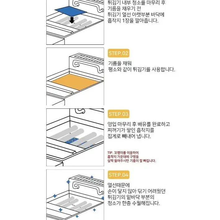 퓨리 튀김기 흡착지 100장 업소용 청소 기름 제거 바닥 내부 필터 치킨