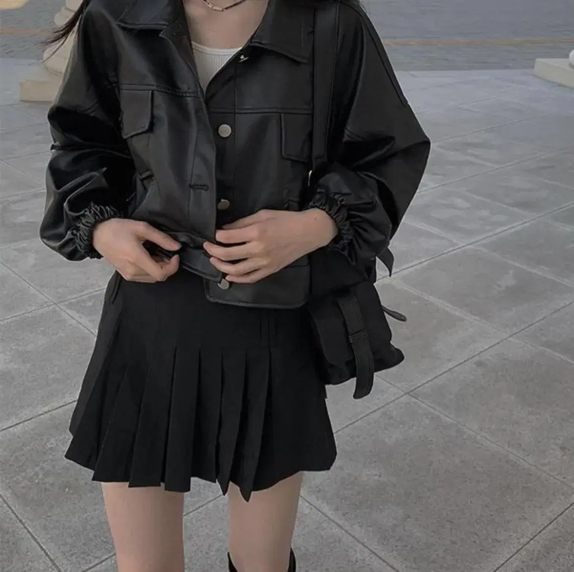 Anyone's One More Black Leather Cropped Jacket