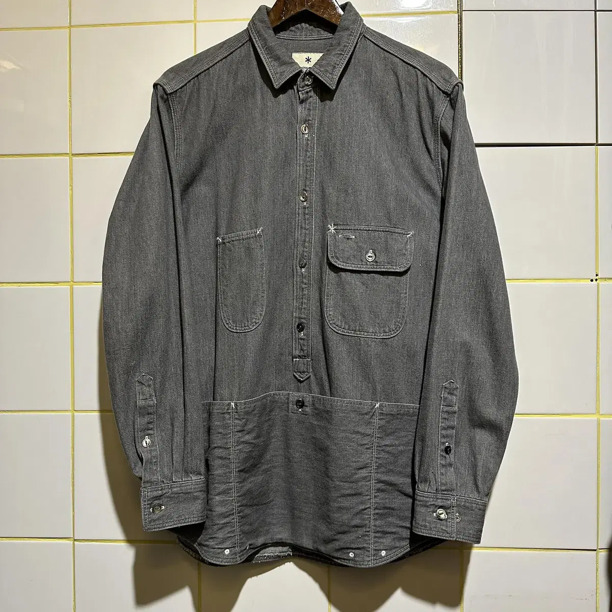 Snow Peak Japan Chambray Denim Pocket Anorak Camping Southern Shirt Black Blue Charcoal Black