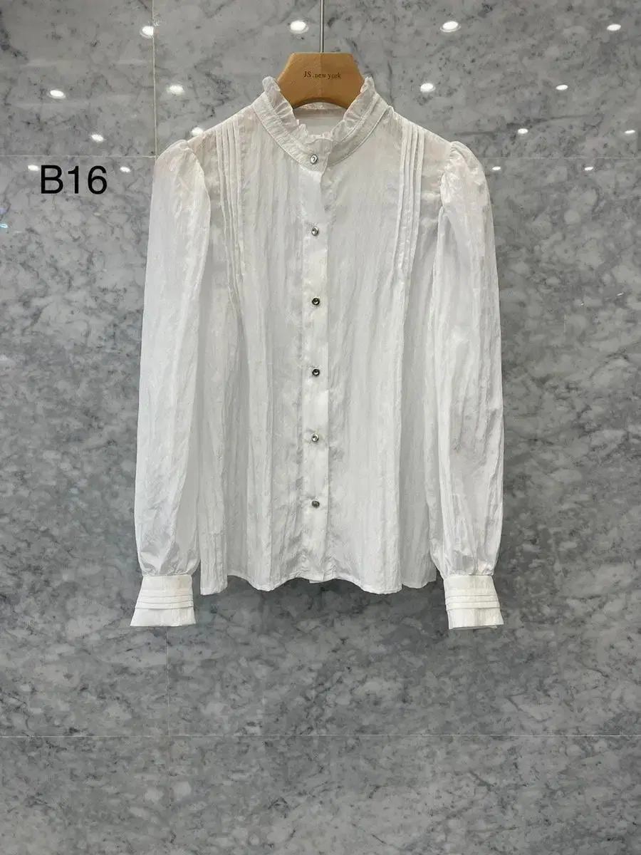 JS New York Style Sale (last 1 piece) sold out Satin frill blouse (same-day shipping)