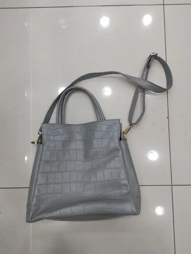 Valencia gray faux leather tote crossbody bag pre-owned