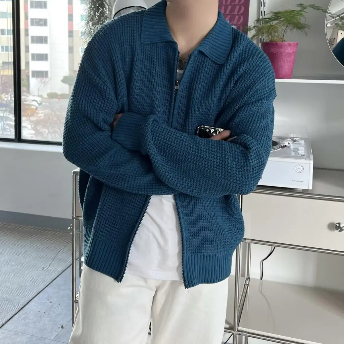 Waffle zip-up knit cardigan 남자 와플 집업 가디건