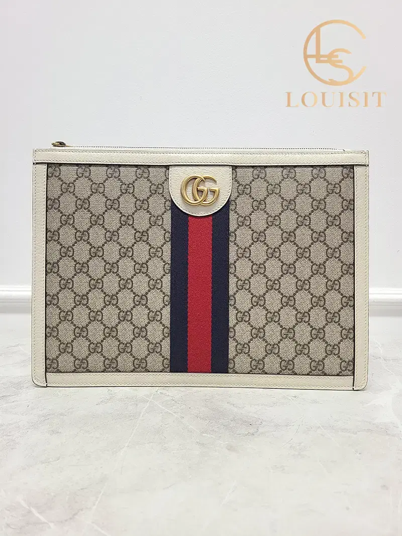 Gucci GG Supreme White Officine Portfolio Clutch Bag