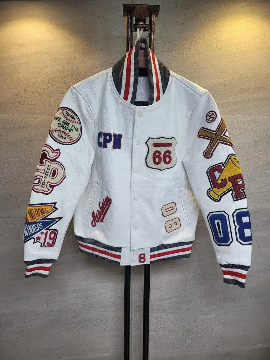 Waffen Patch Leather Jumper! Ladder Varsity Jacket. White!