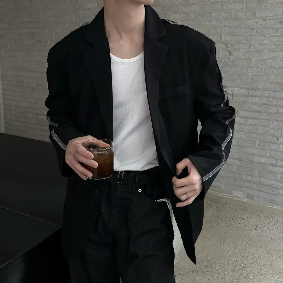 Track Denim Blazer 남자 절개 배색 데님 블레이져 자켓