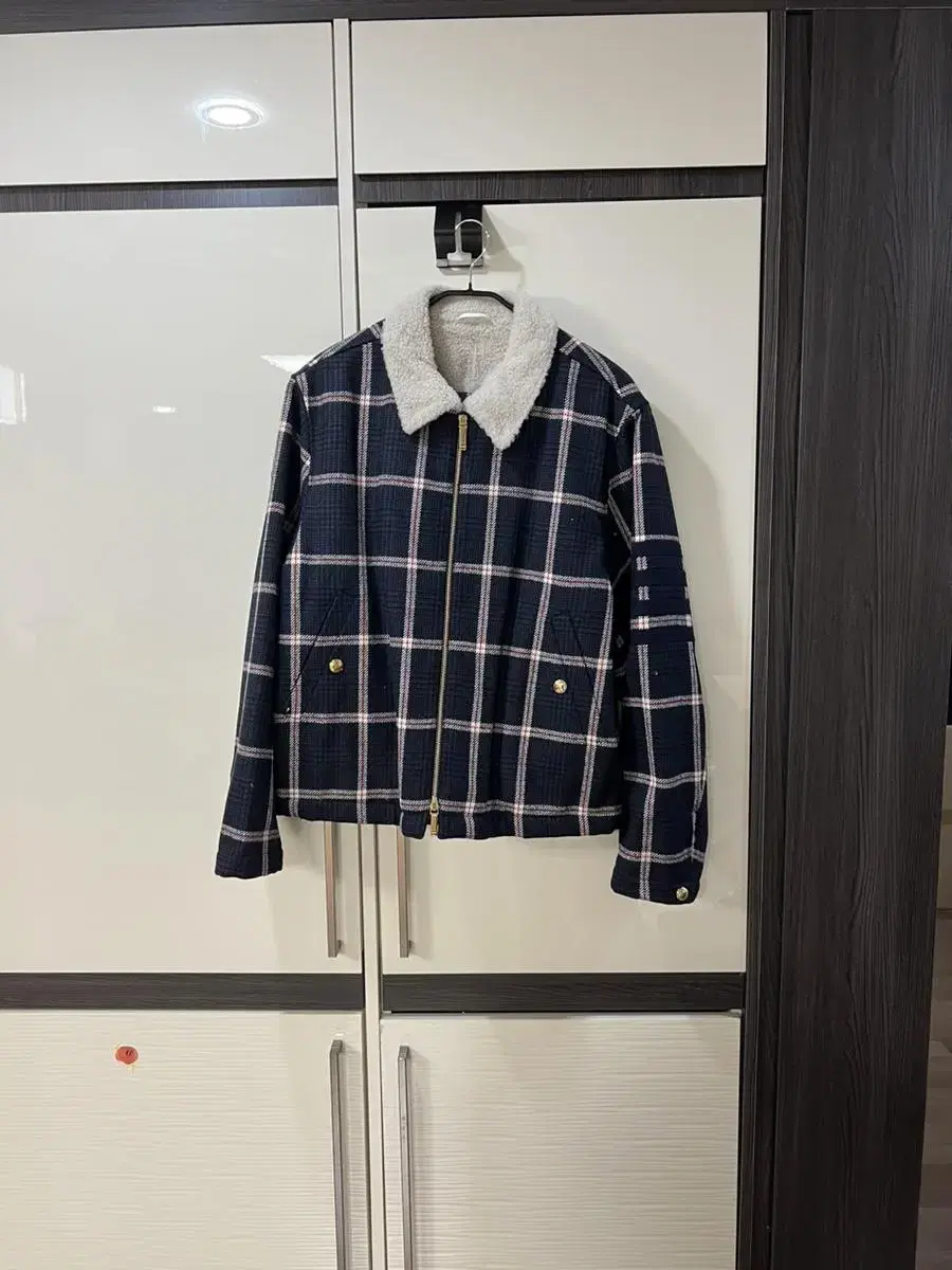 Thom Browne Shearling Fur Jacket Navy Check 3