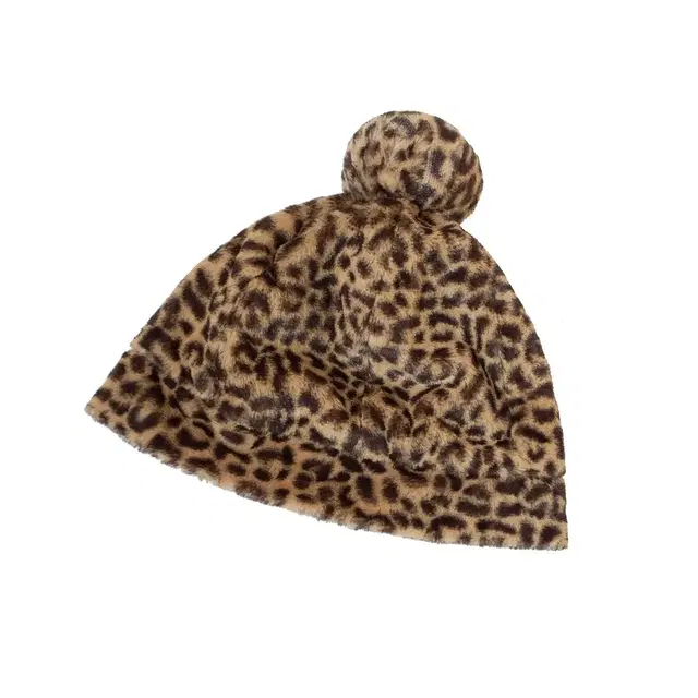 Leopard Fur Pompom Beanie