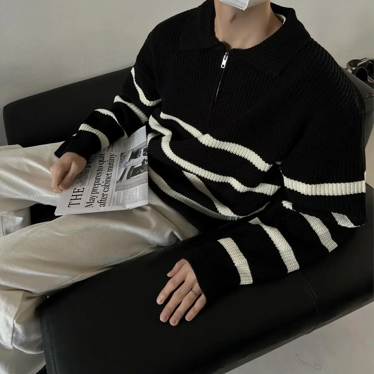 Stripe semi-zip knit 남자 스트라이프 반집업 니트 단가라