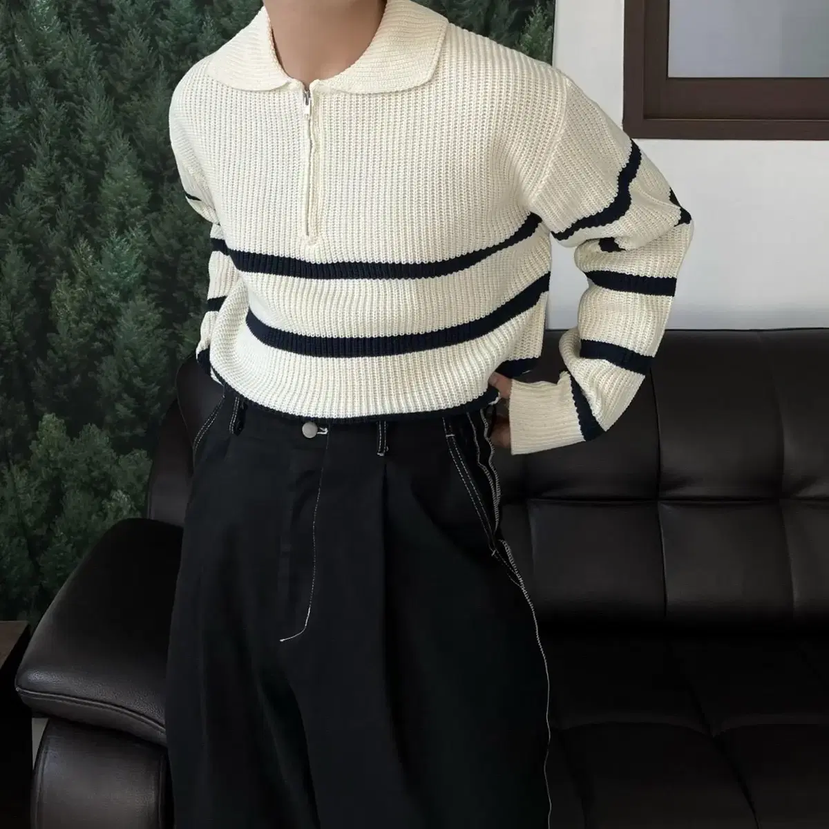 Stripe semi-zip knit 남자 스트라이프 반집업 니트 단가라