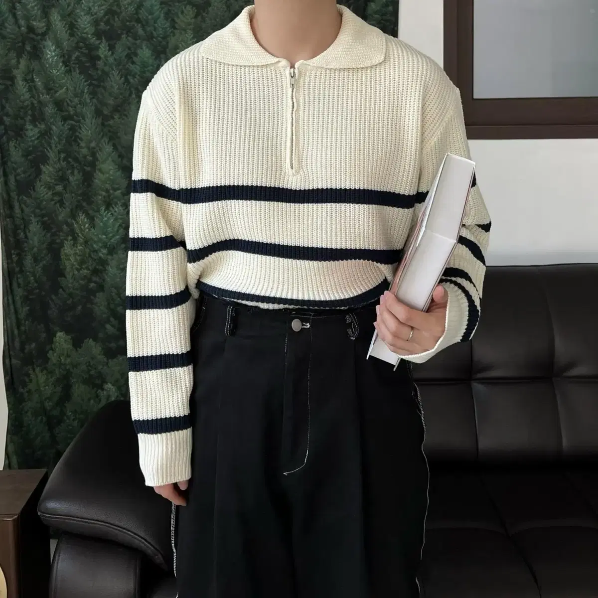 Stripe semi-zip knit 남자 스트라이프 반집업 니트 단가라