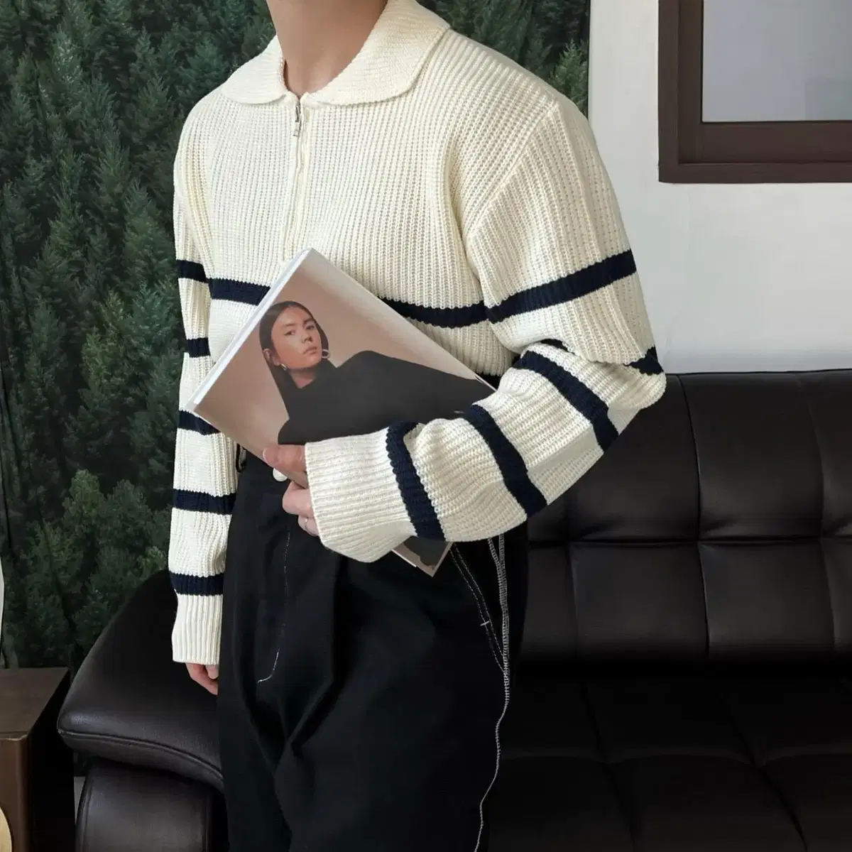 Stripe semi-zip knit 남자 스트라이프 반집업 니트 단가라