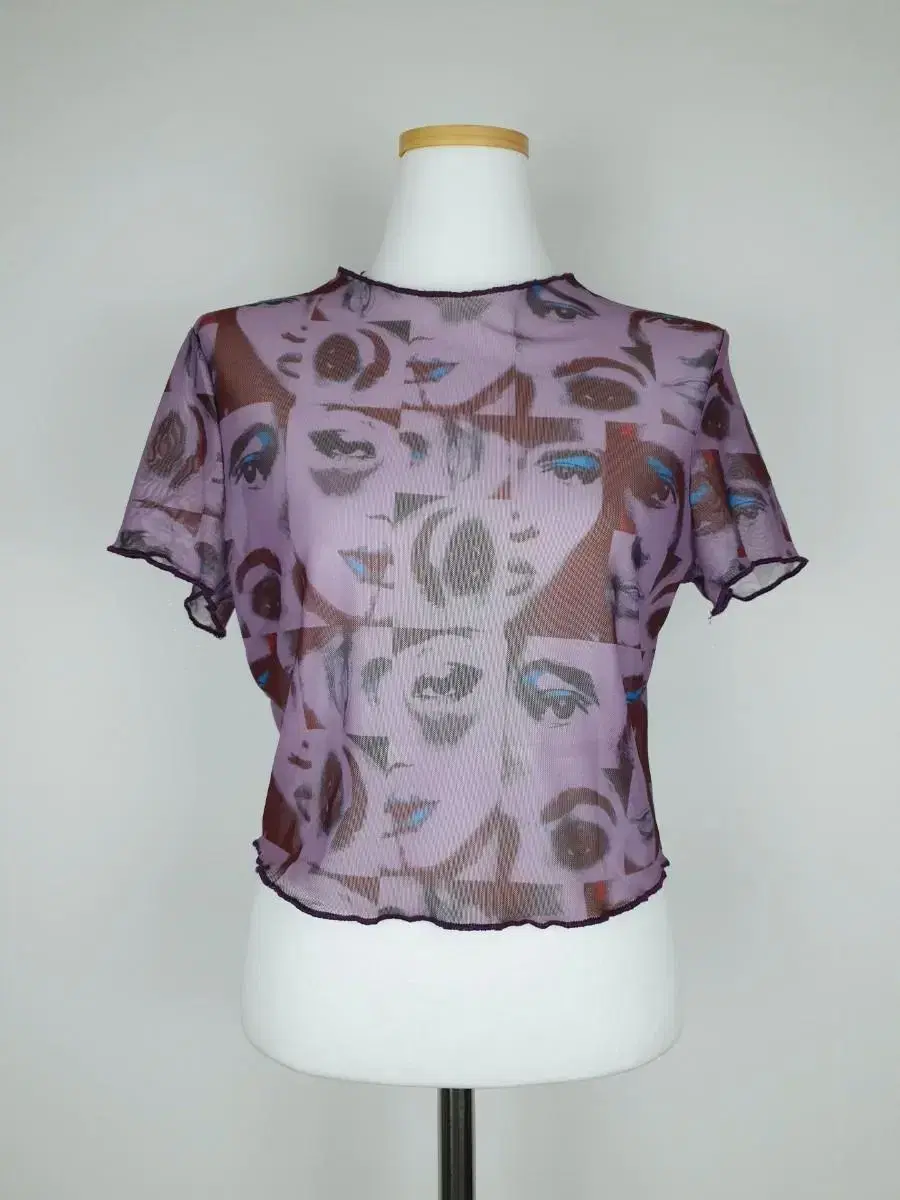 Vintage Y2K Purple Mesh Print Cropped Shein T-Shirt