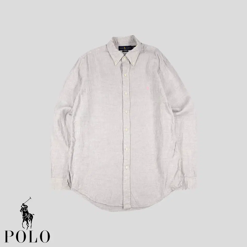 POLO RALPH LAUREN Gray Pink Pony Button-Down Classic Fit Linen Men's Shirt M