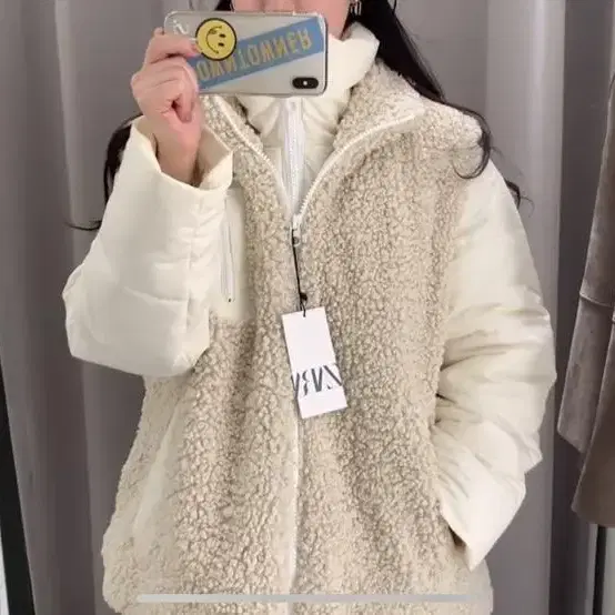 ZARA 자라 2 in 1 에코시어링 아이보리 아우터 점퍼