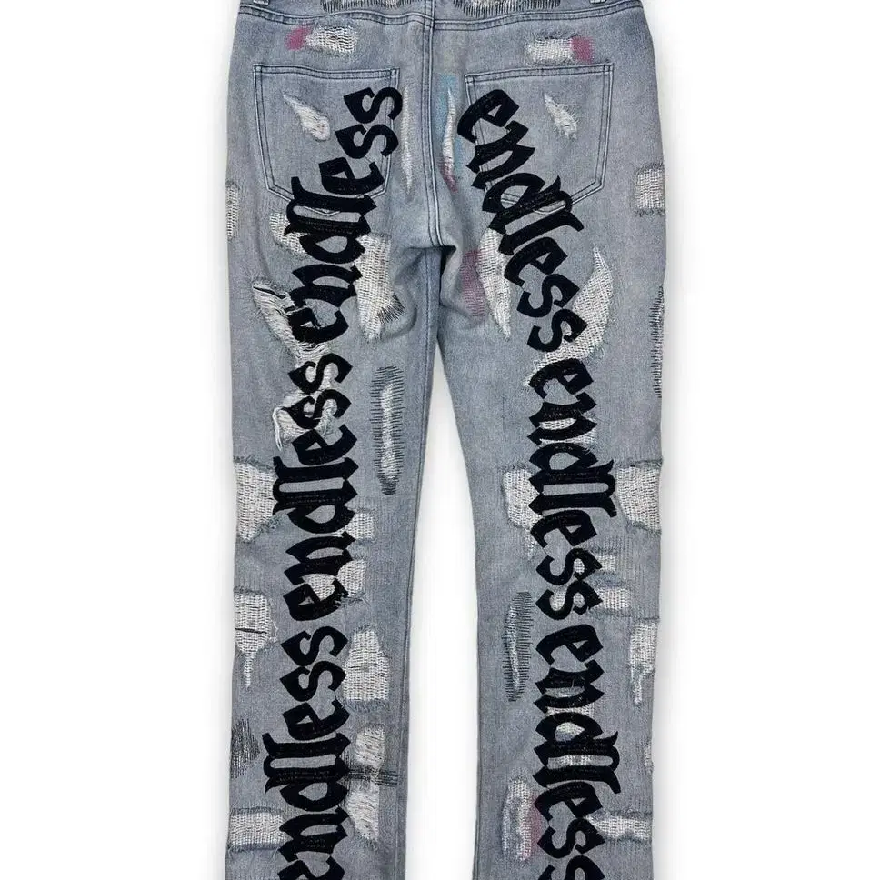 Endless embroidery lettering denim pants