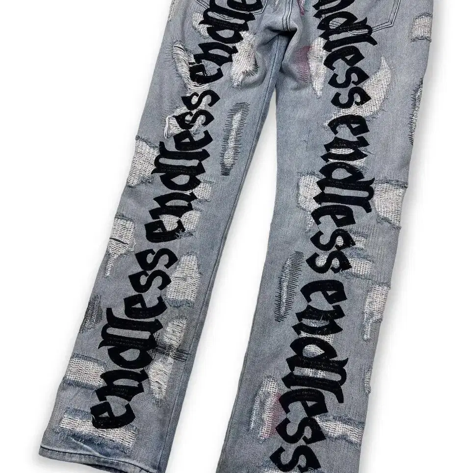 Endless embroidery lettering denim pants