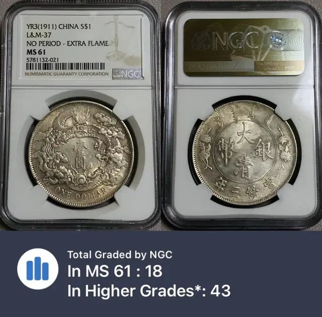 NGC 대청은폐 선통 3년(1911) 1원($1) 1달러  MS61 은화