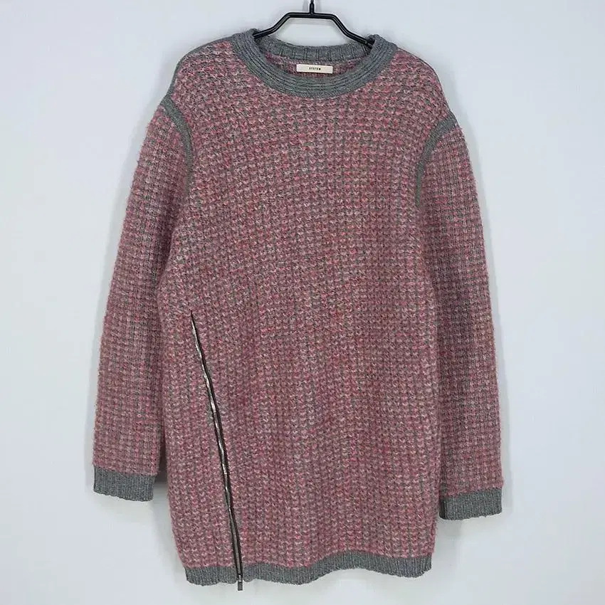 System Lay's Zip-Up Mohair Long-Sleeve Knit Top Pink Gray 90 (HU20401)