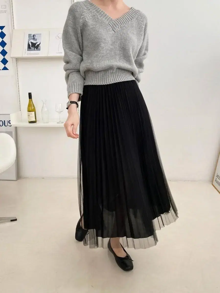 Double chiffon pleated skirt