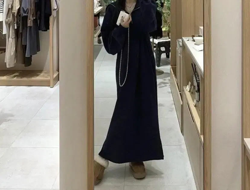 new arrivals big kara brushed long hooded ONEPIECE navy