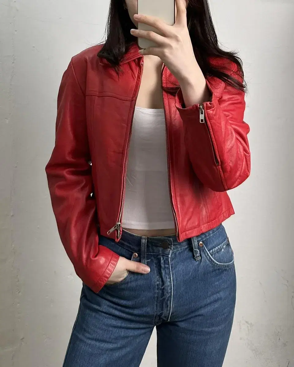 vintage sheepskin red single jacket