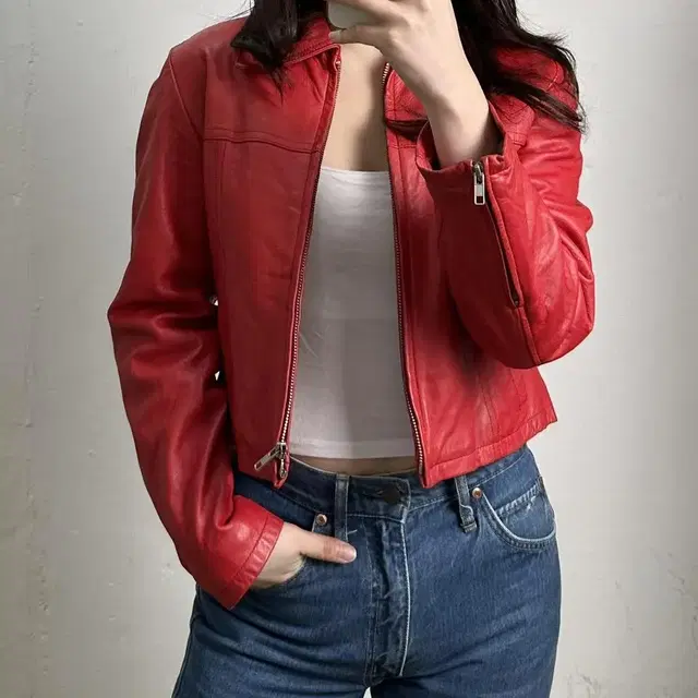 vintage sheepskin red single jacket