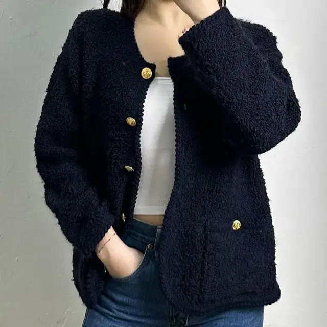 vintage boucle navy cardigan jacket