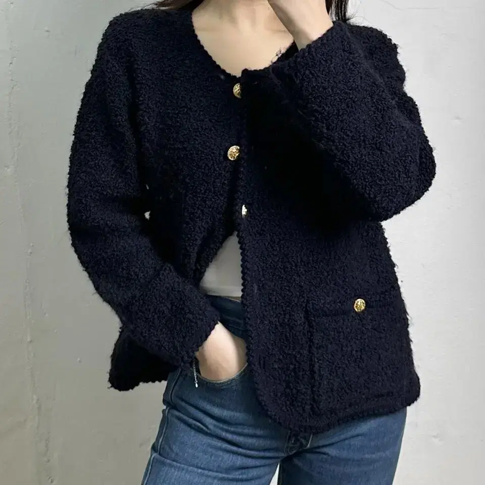 vintage boucle navy cardigan jacket