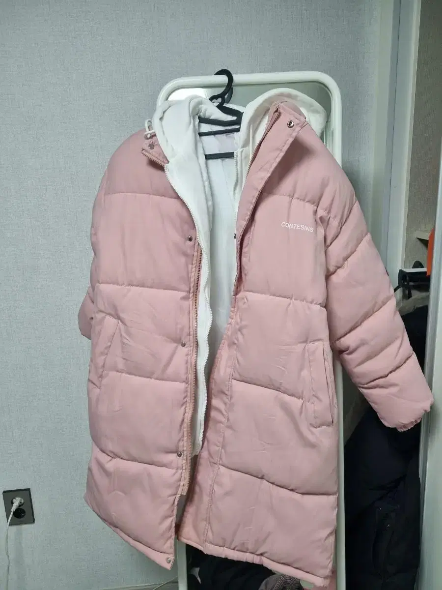 Pink hooded down jacket