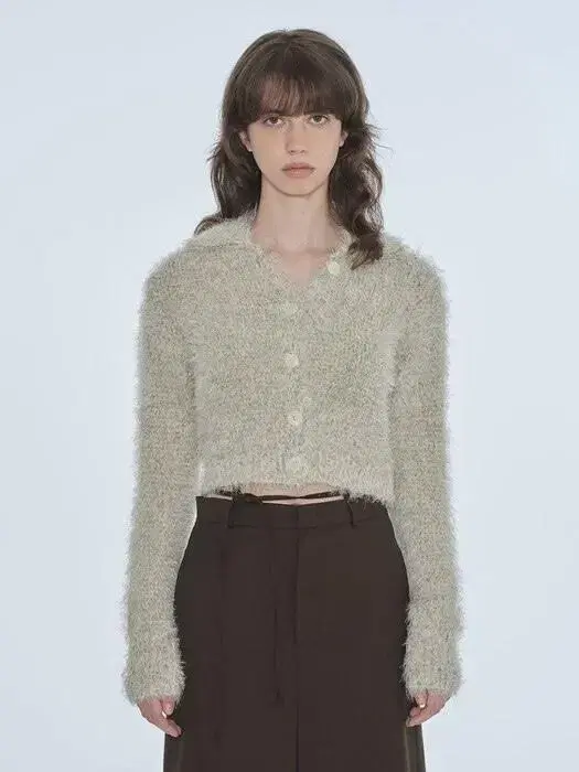 다이애그널 퍼지 가디건, FUZZY MIXED KNIT CARDIGAN