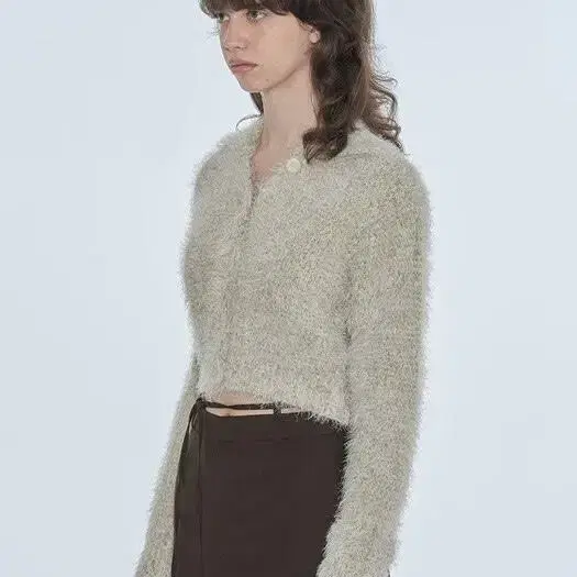 다이애그널 퍼지 가디건, FUZZY MIXED KNIT CARDIGAN