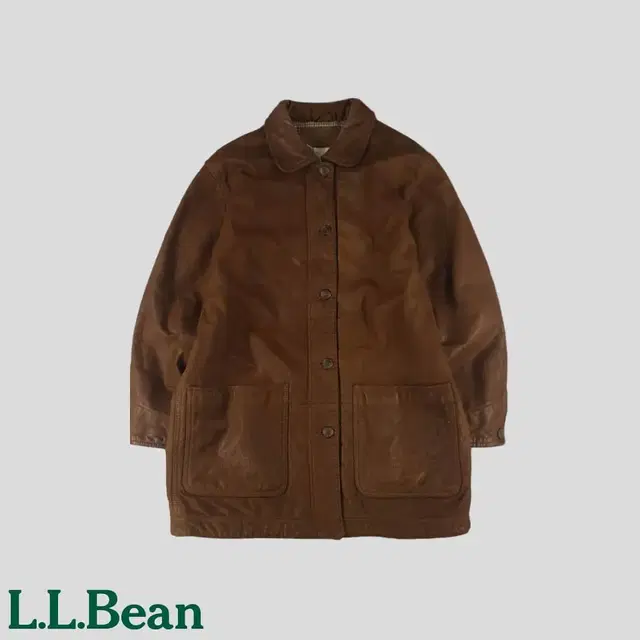 L.L.BEAN 엘엘빈 브라운 카라넥 레더자켓 반코트 가죽자켓 M