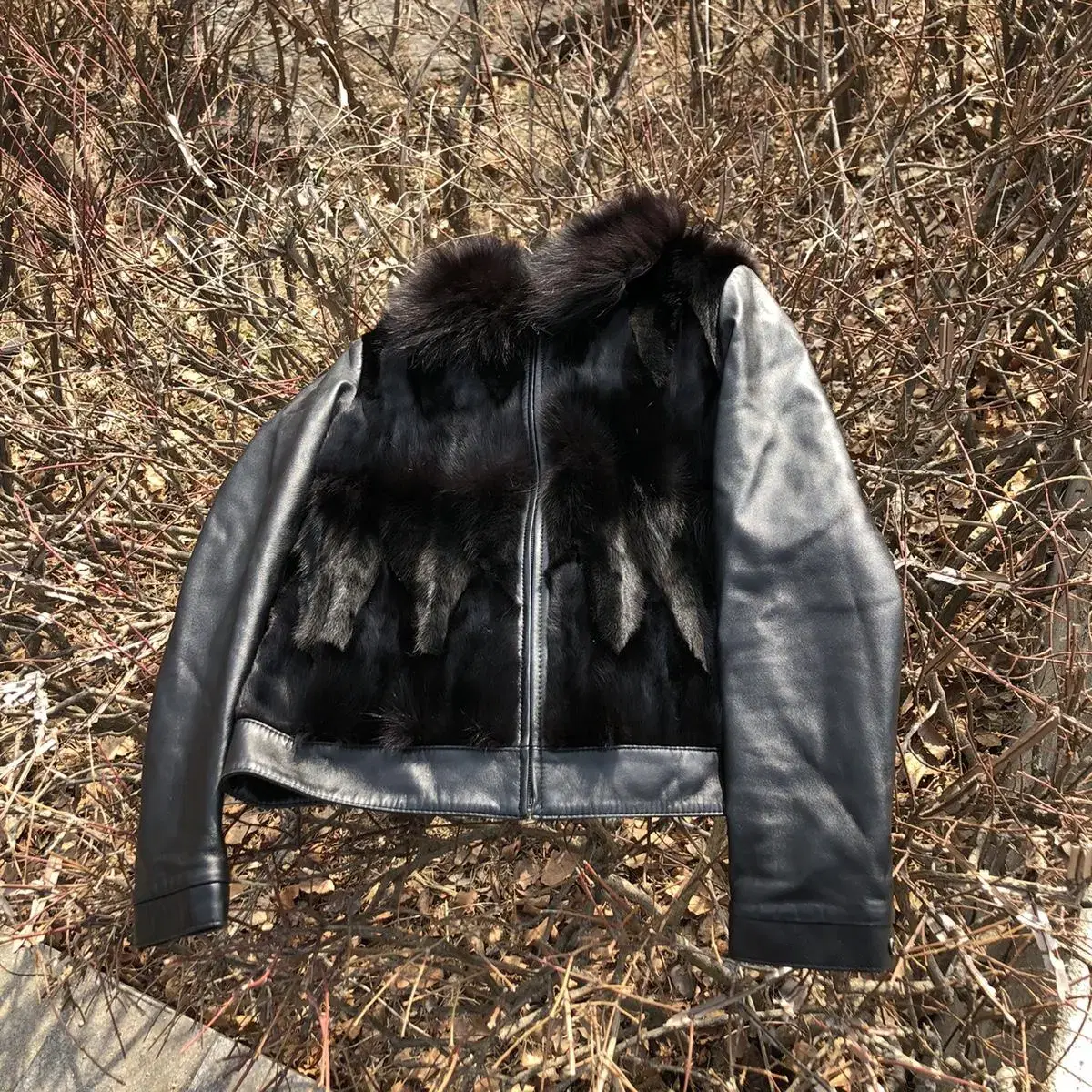 Vintage Soel black fur leather jk