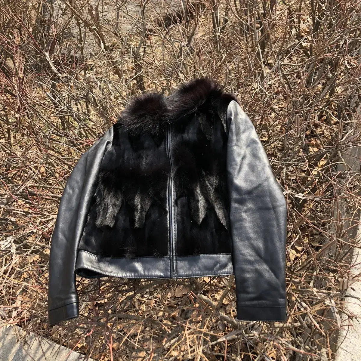 Vintage Soel black fur leather jk