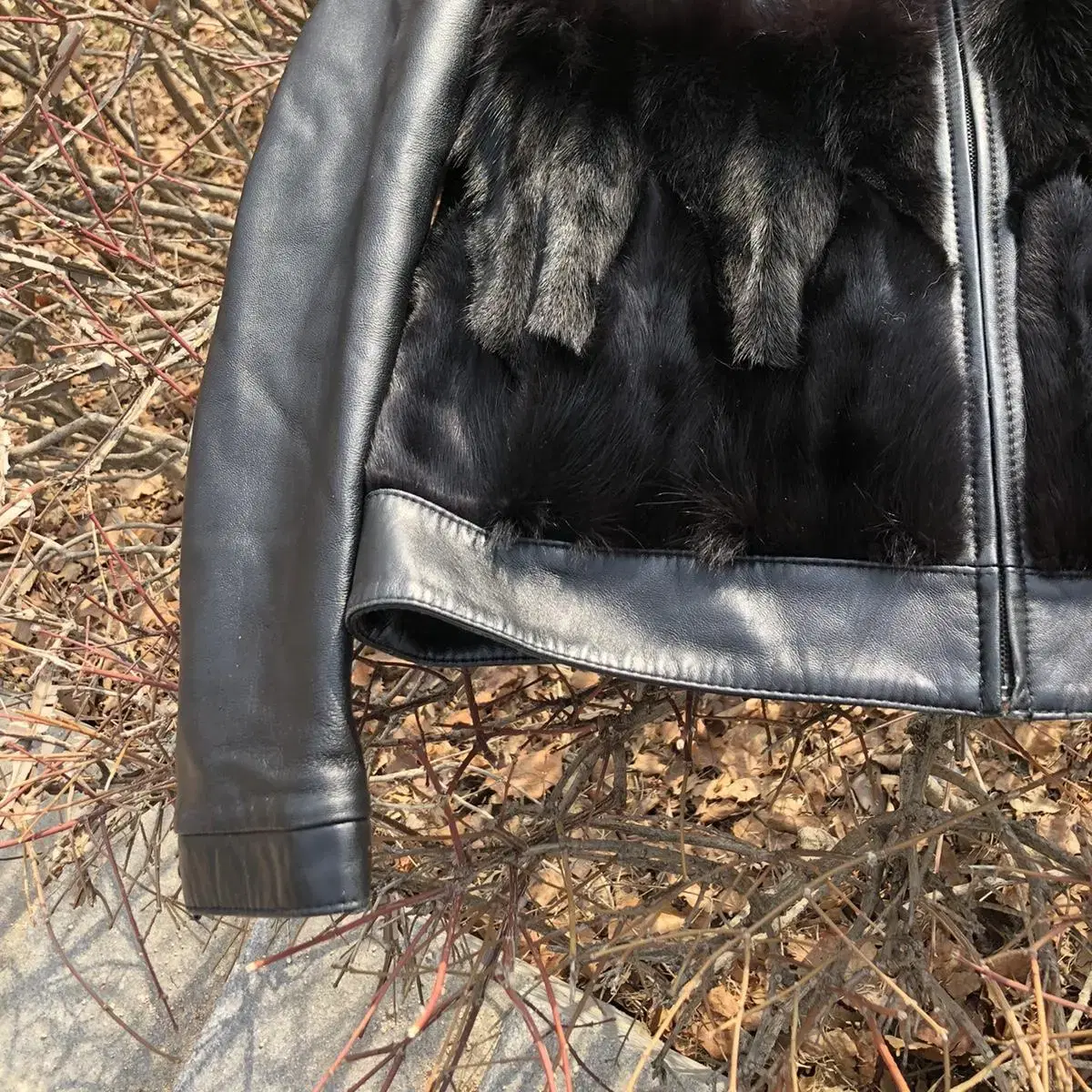 Vintage Soel black fur leather jk