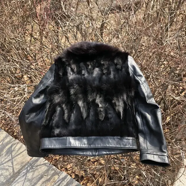 Vintage Soel black fur leather jk