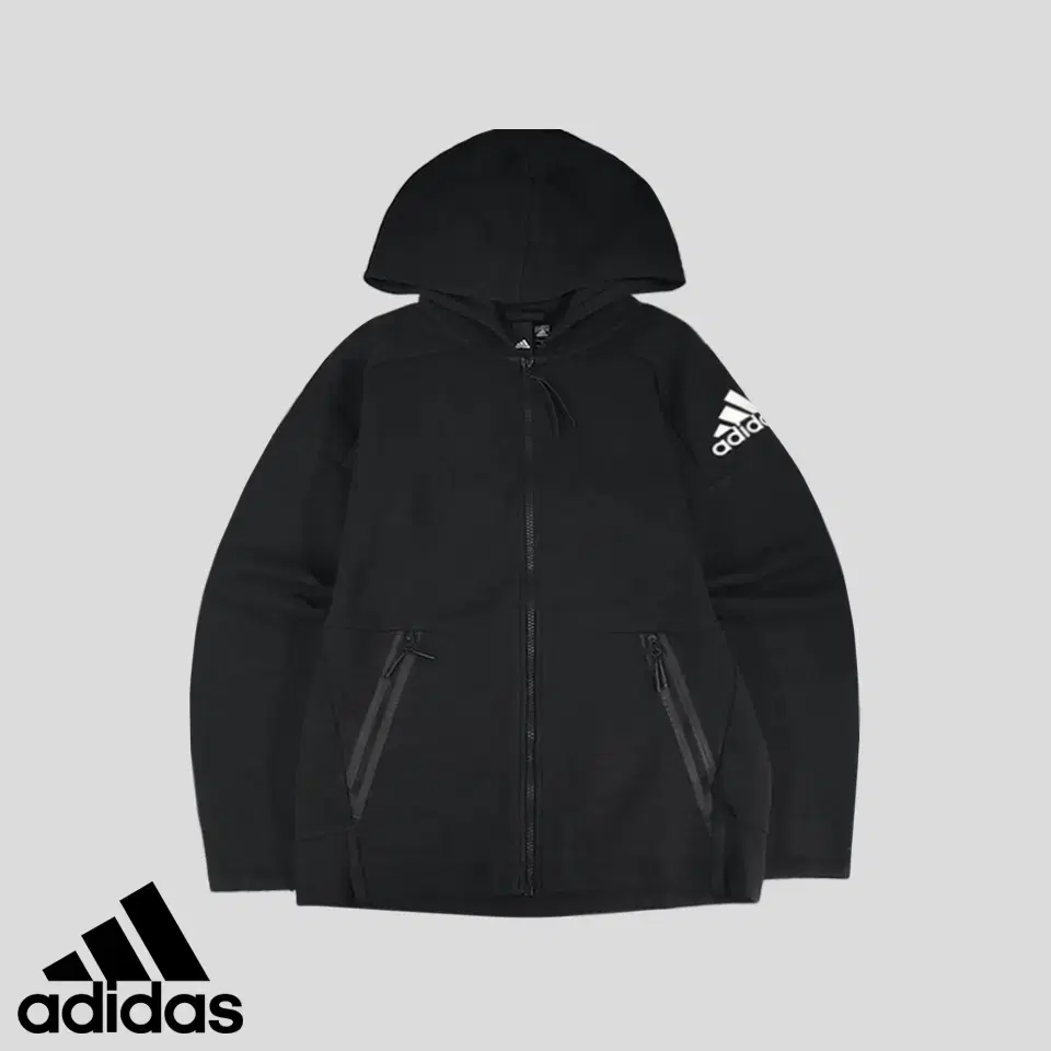 Adidas Black Arm Logo Printed Stretch Cotton Blend Hoodie with Zip Up M