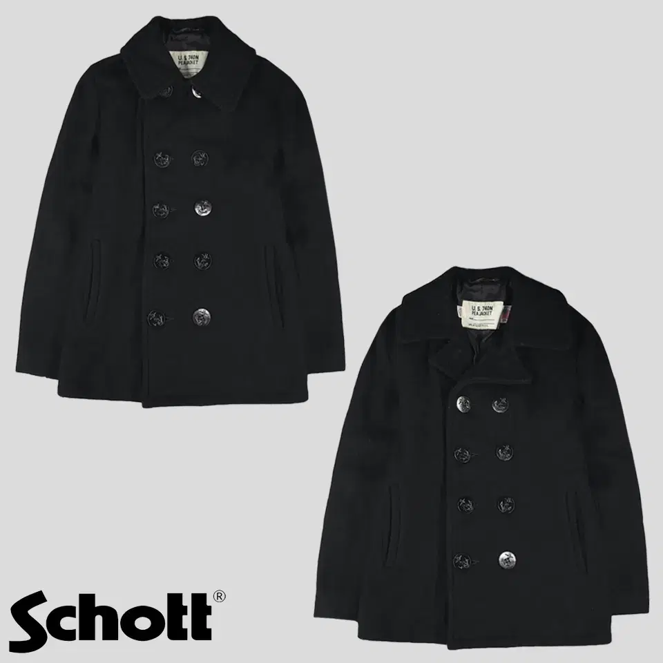 SCHOTT BROSS 쇼트 블랙 U.S. 740N 해군 닻 뒷트임 더블