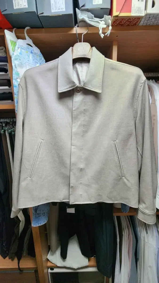 Drawcord Minimalist Soft Wool Jacket Melange Beige XL