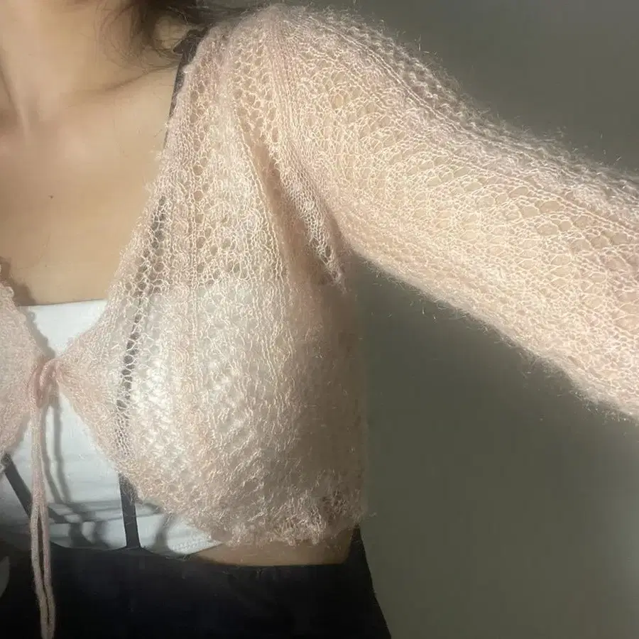 vintage pink knit crop cardigan